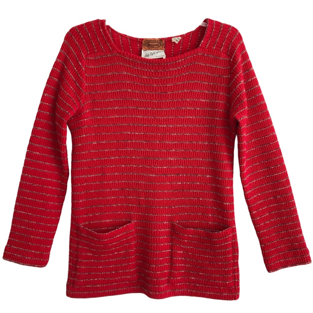 Rare Vintage 1960s Missoni Saks Fifth Avenue Red Striped Wool Sweater L